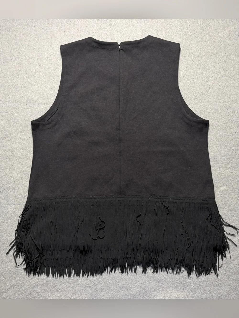 J.Crew Women’s Large Black Sleeveless Fringe Hem Top Back Zip Stretch
